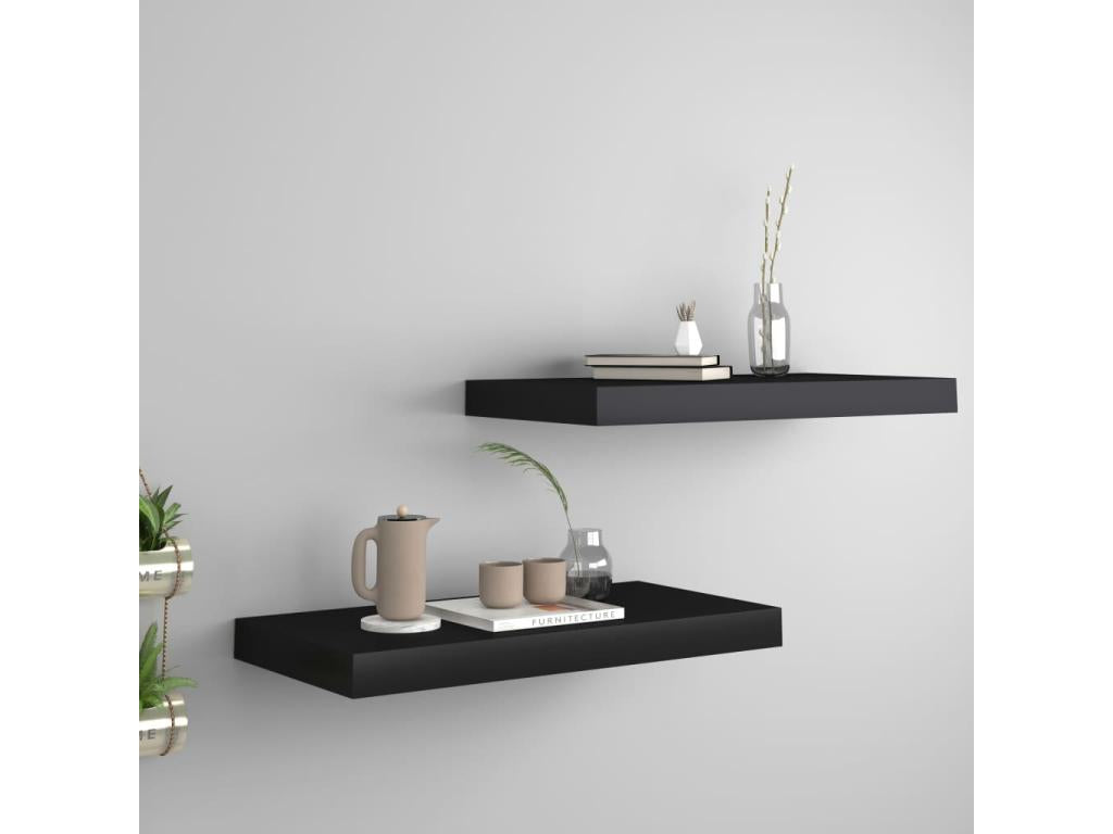 2-piece floating wall shelves, black, 50x23x3.8 cm, Boisona XKYQ98461