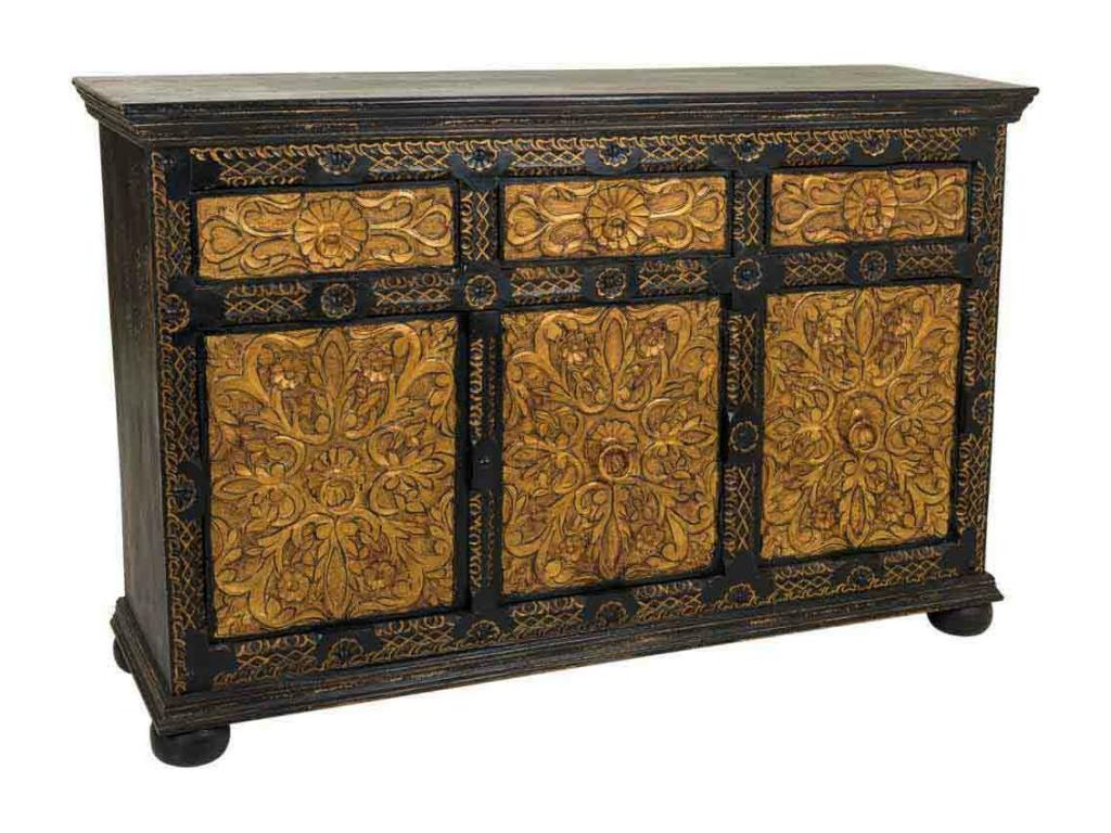 Black carved wooden sideboard 147x45x96h HIMU43044