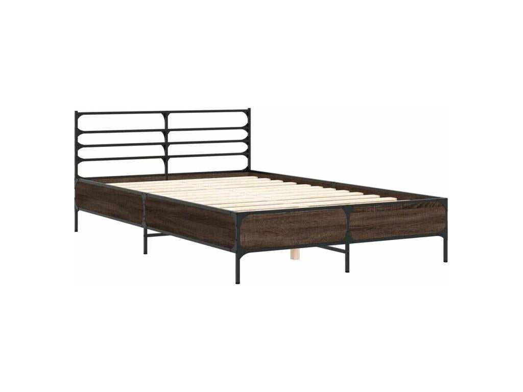 Brown oak bed frame 140x200 engineered wood and metal WIJP48537
