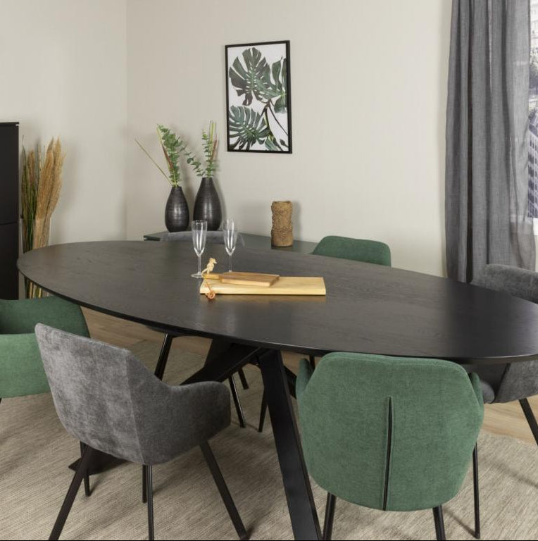 Boisona - Oval dining table for 10 people in wood and metal - Black TVCV49073