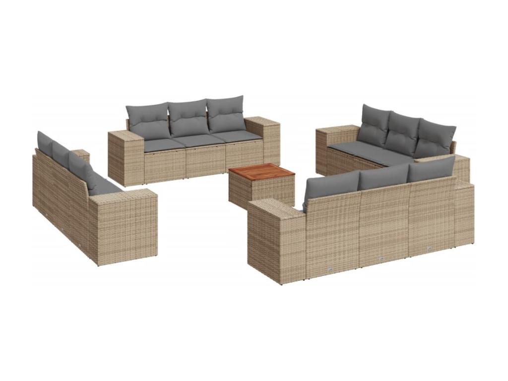 13-piece garden furniture set with cushions, beige woven resin, SZNE33242