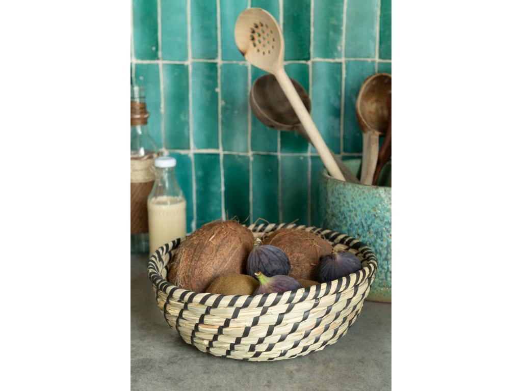 Set of 3 round straw baskets, natural/black, 32x32x12cm XAMX21484