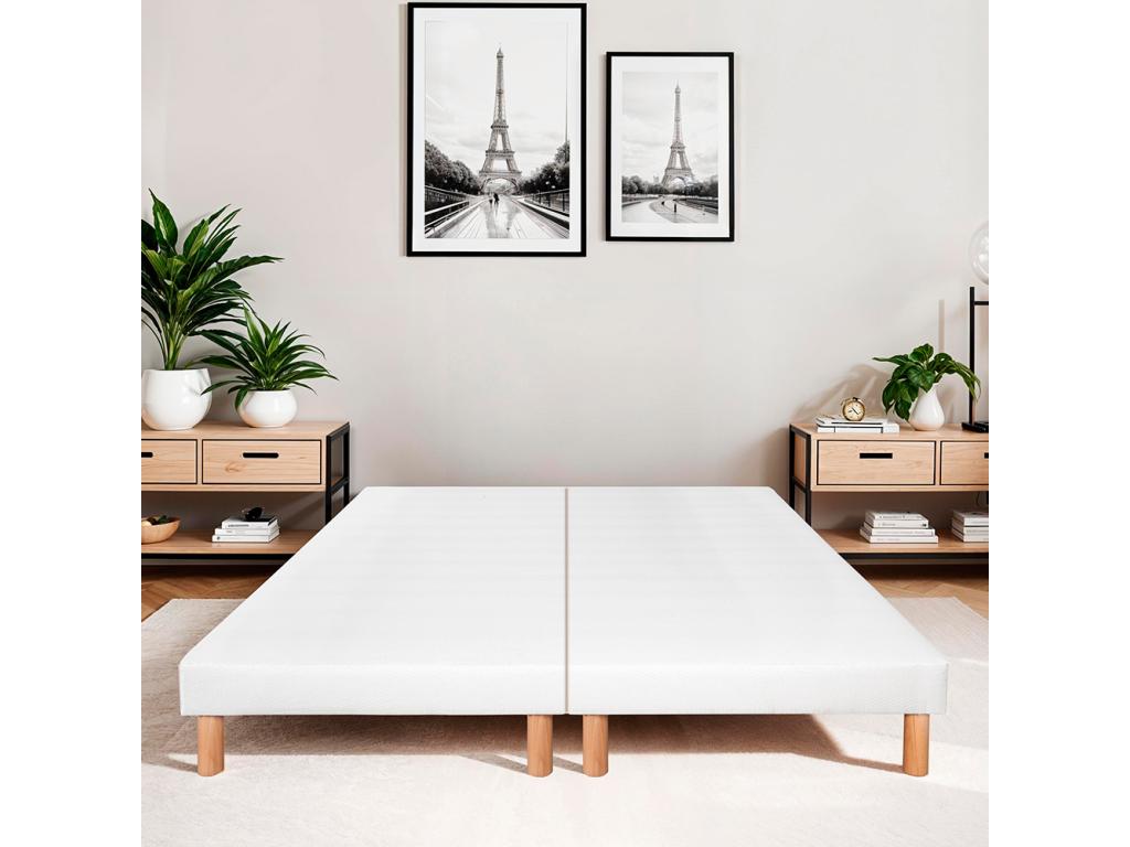 Elariva BEDDING - Set of 2 upholstered bed bases 2x90x200 cm - Thickness 13 cm - White, legs included ZOZJ96289