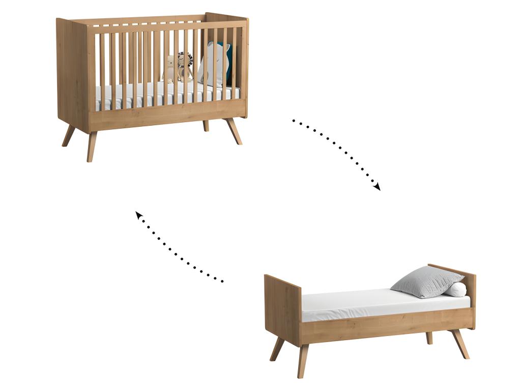 Complete nursery set: convertible cot, changing table, vintage wooden chest of drawers PKQL61553