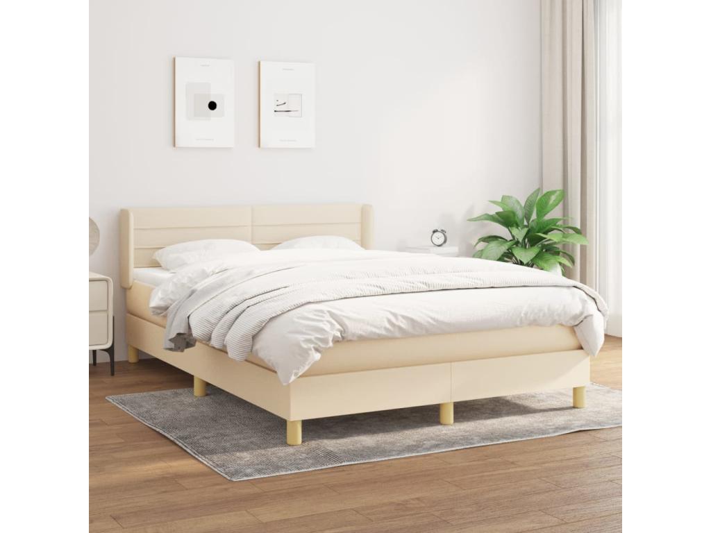 Upholstered bed base with mattress, Cream, 140x190 cm, Fabric QWPD79257