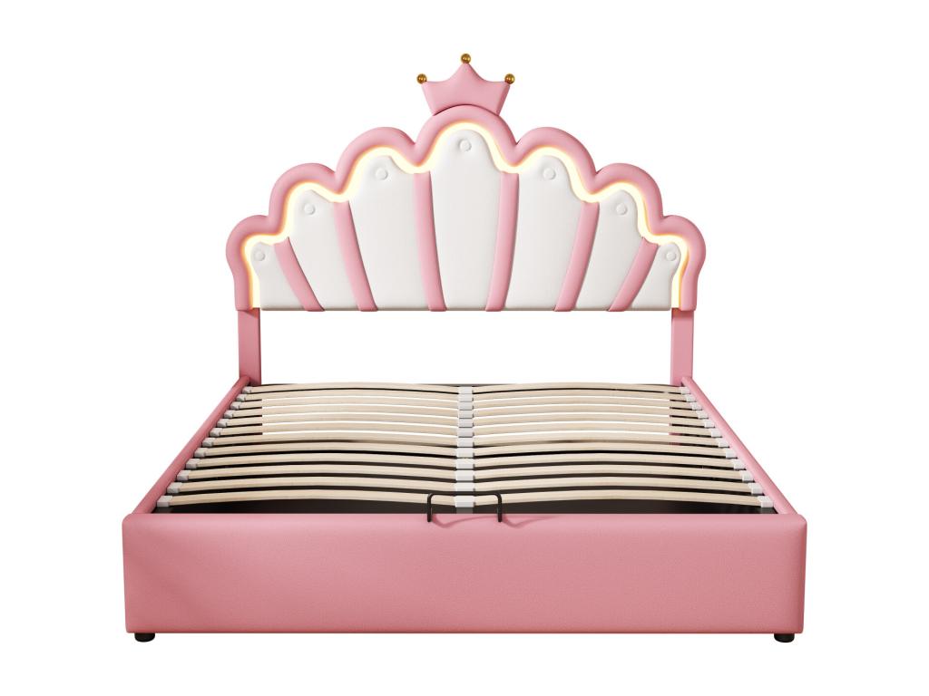 Flat bed, upholstered bed, princess bed, Boisona adjustable lighting, crown molding, ROSE, 140x200 cm, KSTK53438