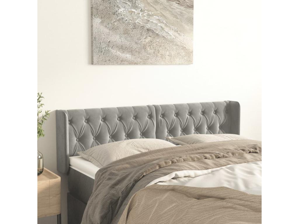 Headboard with wings, light grey, 163x16x78-88 cm, velvet, NWLN61411