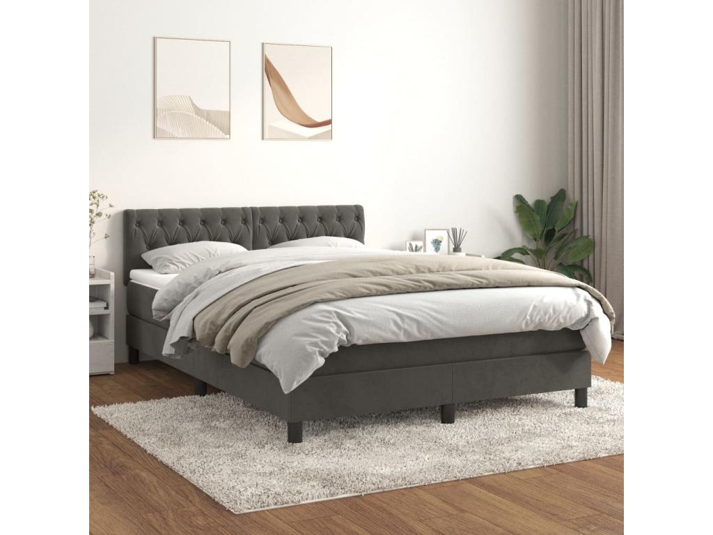 Upholstered bed base and mattress, Dark Grey, 140x200cm, Velvet, INVQ35944