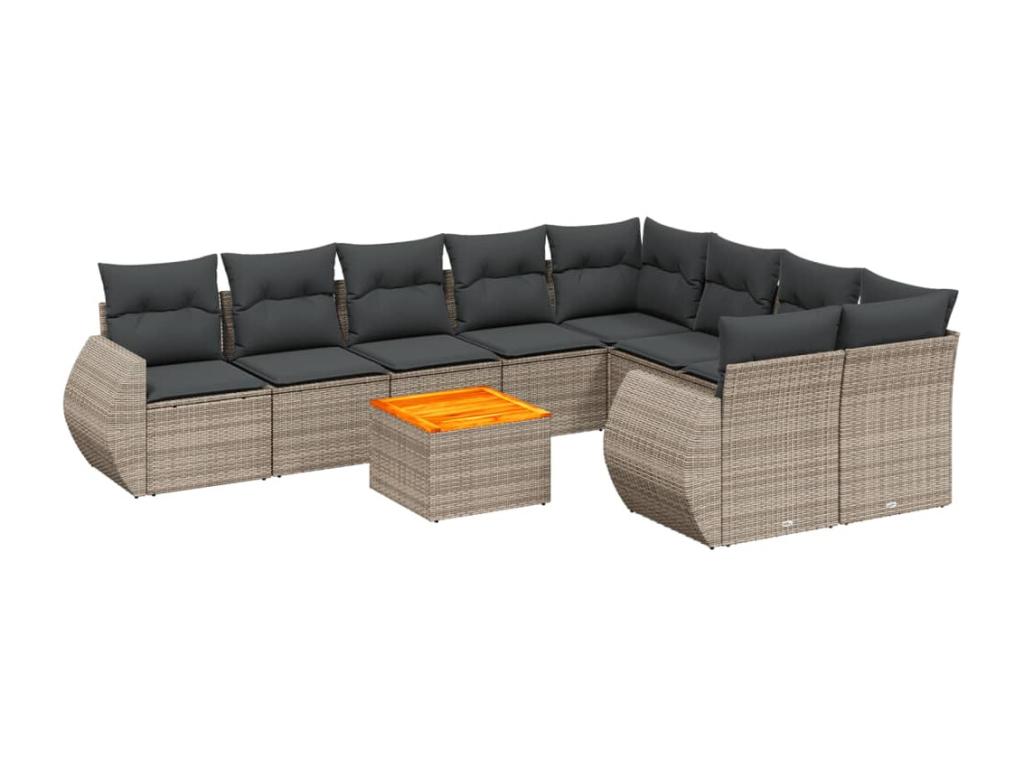 Garden furniture set with cushions, 10 pieces, grey woven resin WVPA48264
