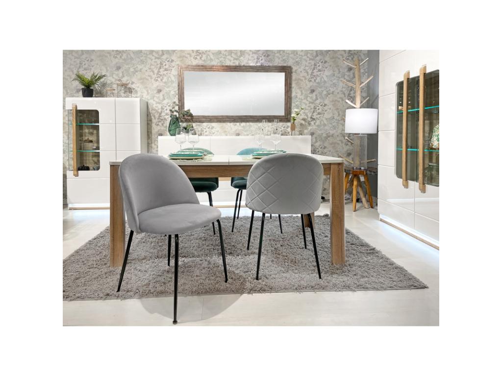 Set of 2 chairs in grey velvet with black metal legs - Boisona KERS17227