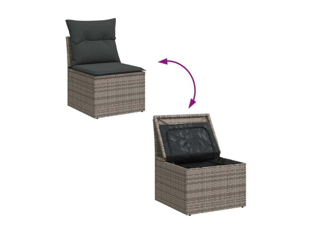 11-piece garden furniture set with grey resin wicker cushions DTID85793