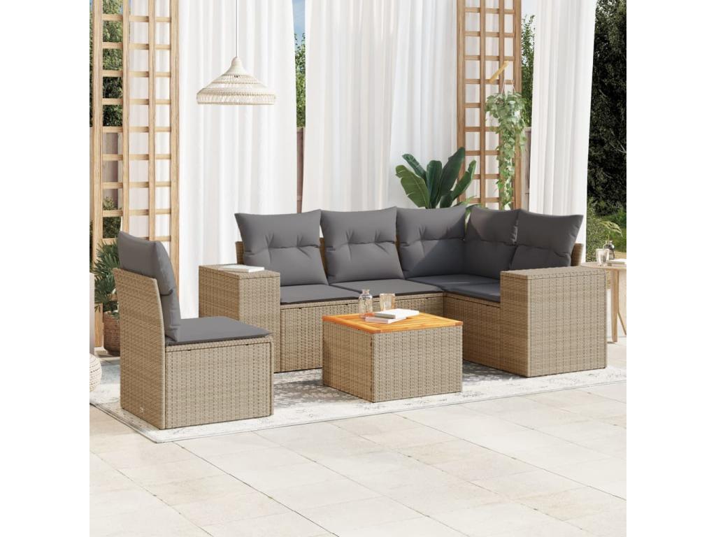 6-piece beige resin wicker garden furniture set with cushions SLAB20804