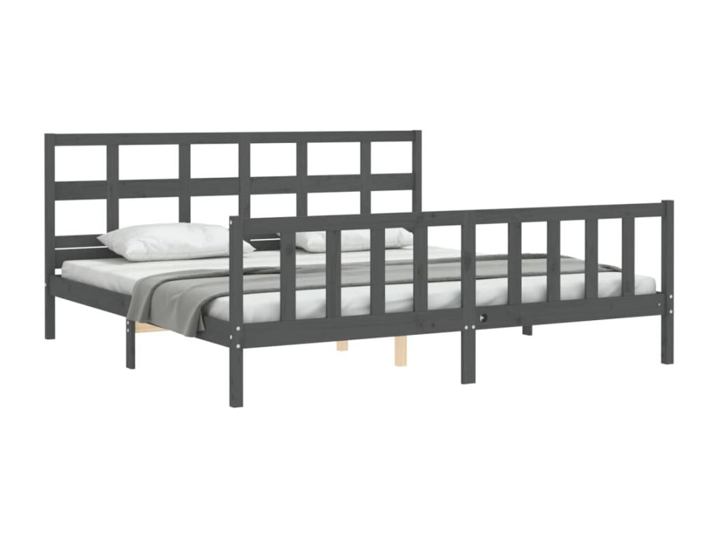 Grey bed frame without mattress, 200x200 cm, solid pine wood, WCUZ40854
