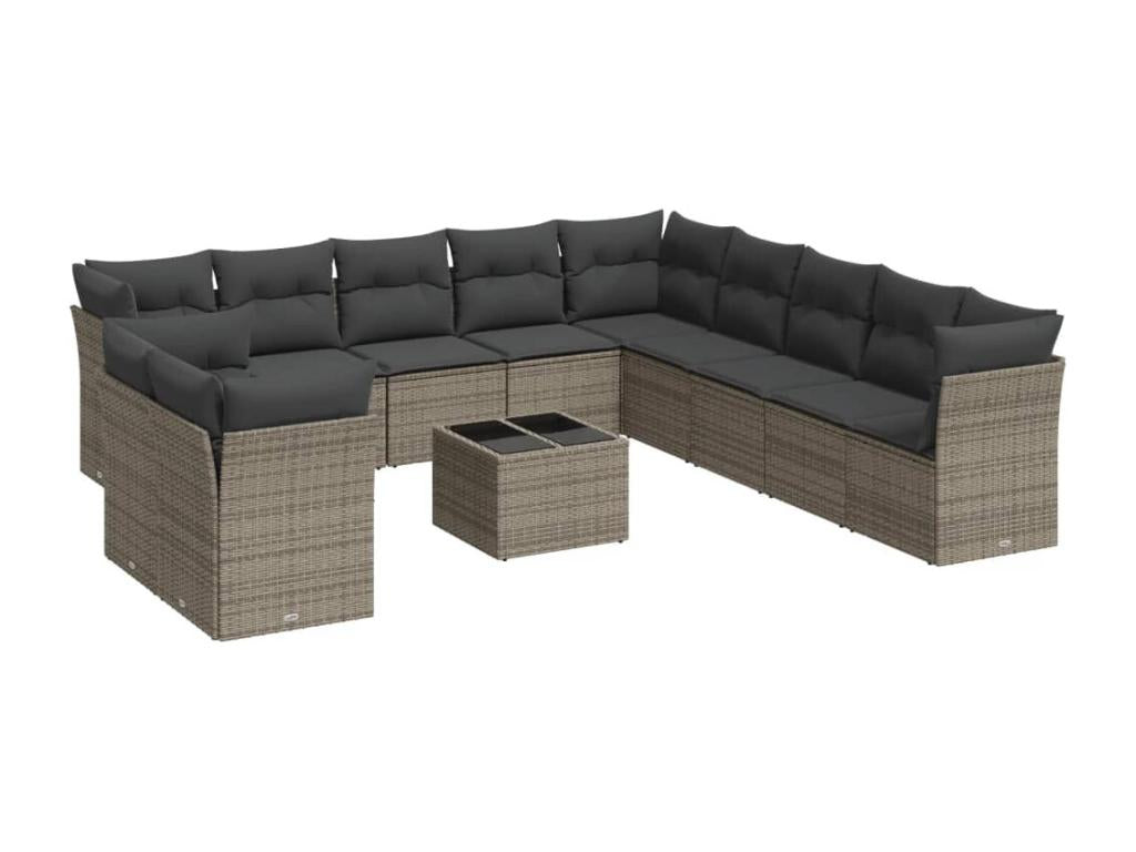 Garden furniture set with cushions, 12 pieces, grey woven resin YBCF17642