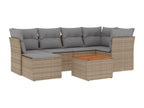 7-piece garden furniture set with cushions, beige woven resin WJAU83950