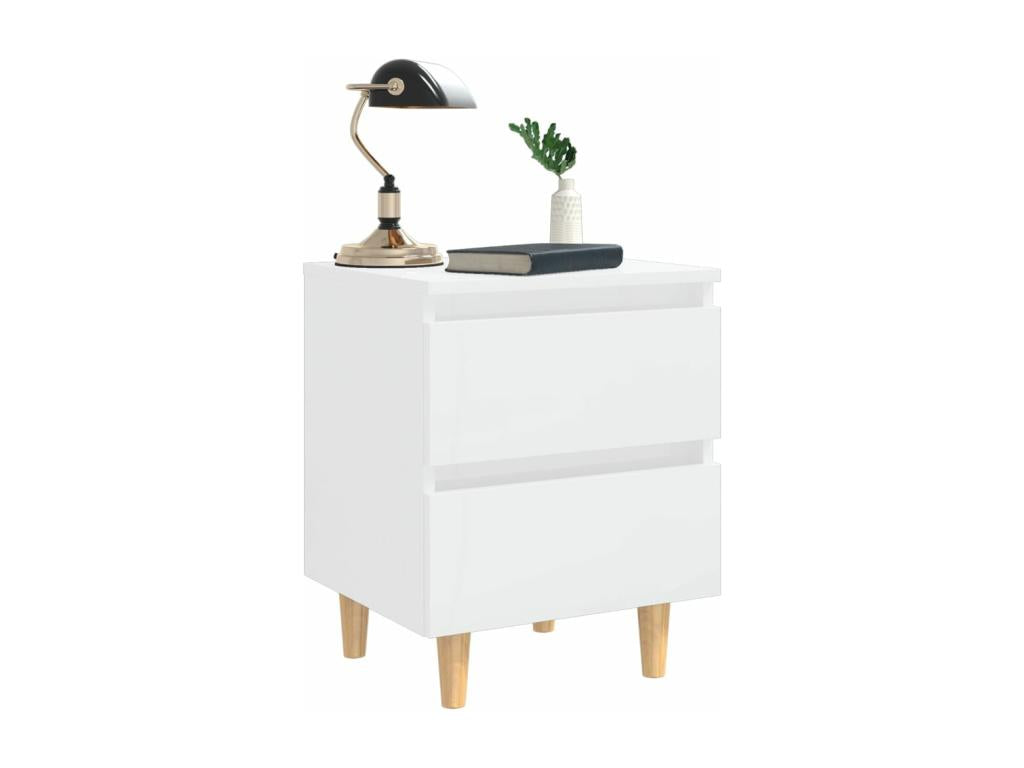 Bedside table with pine legs, glossy white, 40x35x50 cm, ZLLS81265