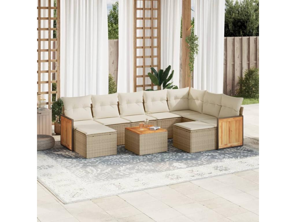 Garden furniture set with cushions, 10 pieces, beige woven resin AGAL04640