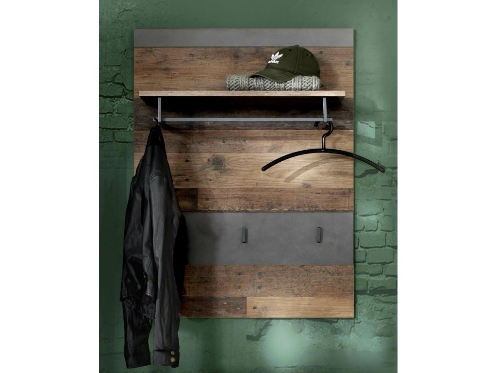 Entryway furniture - Melamine hanging panel in aged wood effect with cement grey finish - W - H - D 80 - 109 - 28cm KZFI20860