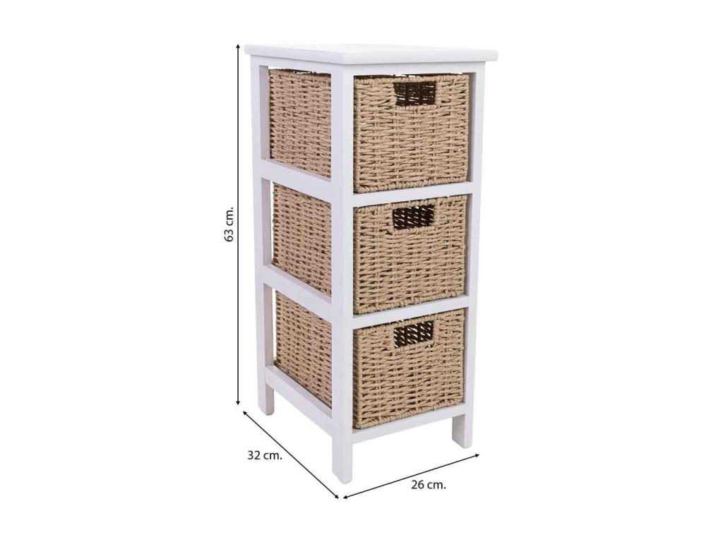 Wooden chest of drawers with 3 synthetic fiber drawers 26x32x63 TOZS19819