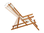 Folding beach chair, solid eucalyptus wood and cream fabric, GBOJ88249