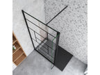 Walk-in shower screen 120 x 40 x 200 cm with pivoting return panel - Black - with 70-120 cm cylindrical support bar QIPI74756