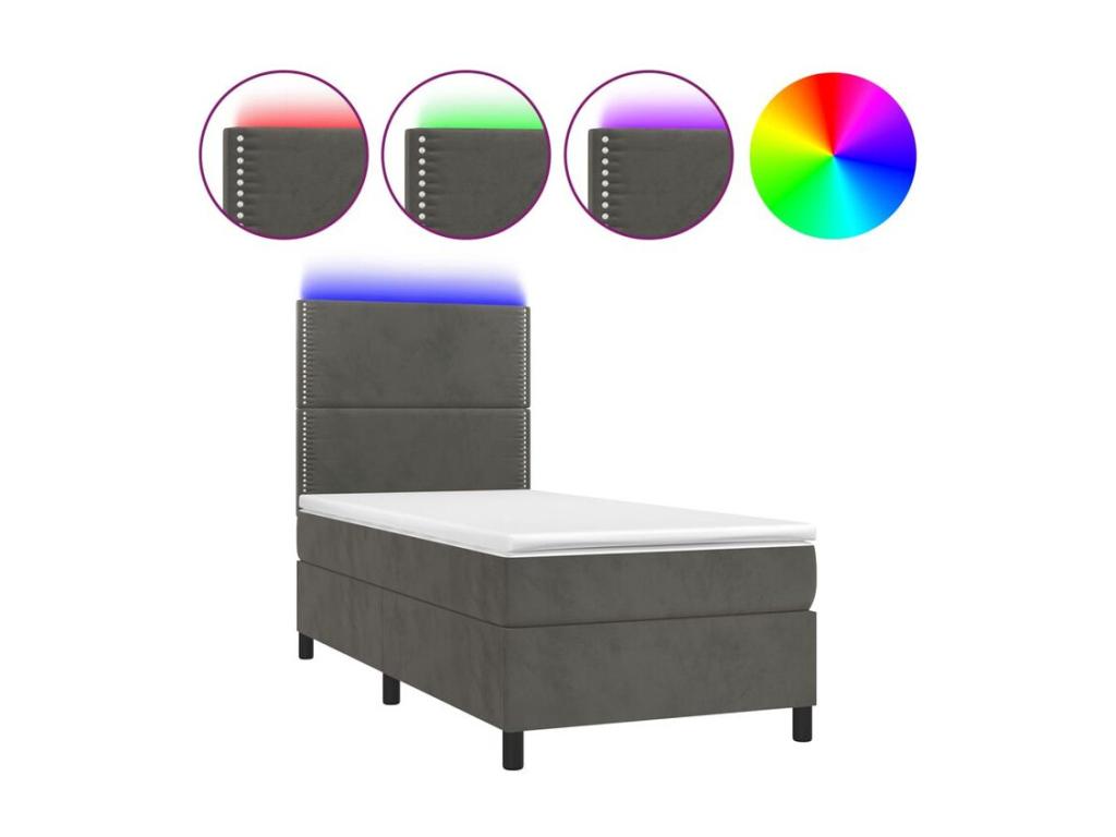 Boisona bed base with mattress and LED, Dark Grey, 100x200 RUBK04074