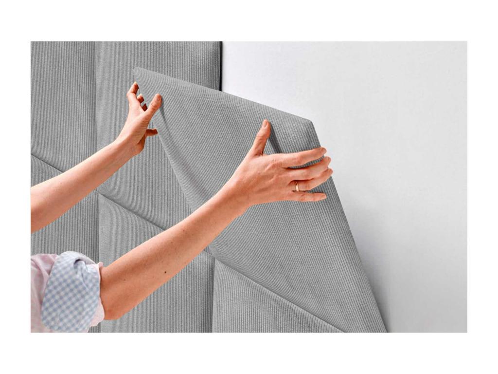 Boisona Upholstered Headboard in High-Quality Corduroy, Boisona interior composed of interchangeable self-adhesive grey panels, 160 cm, ARZG94190