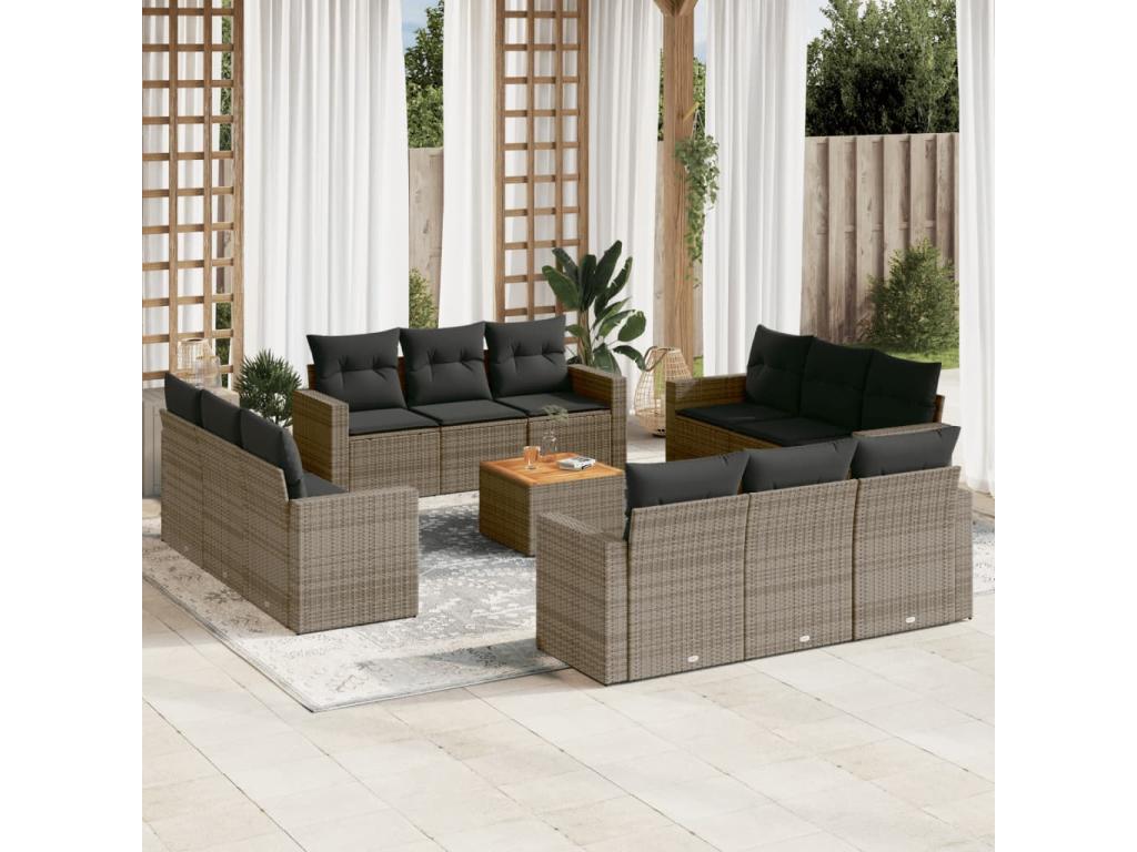 Garden furniture set with cushions, 13 pieces, grey woven resin KHJC41689