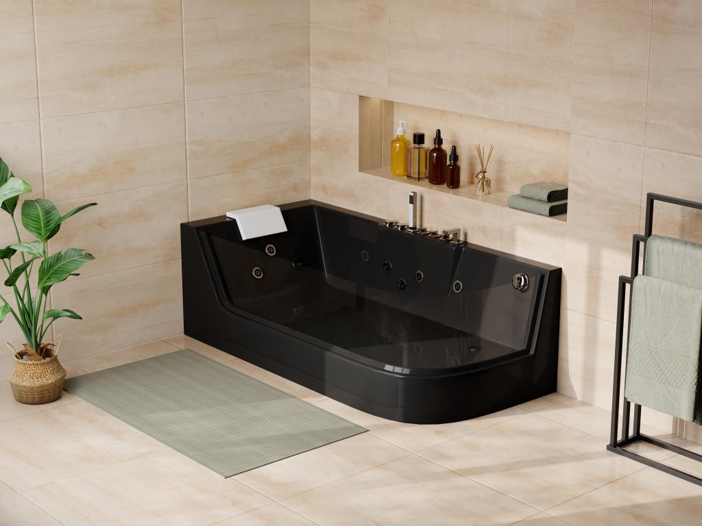 Boisona black glass-fronted whirlpool bathtub - 1 person - 263L - 170x80x57cm - left-hand corner QIRS58382