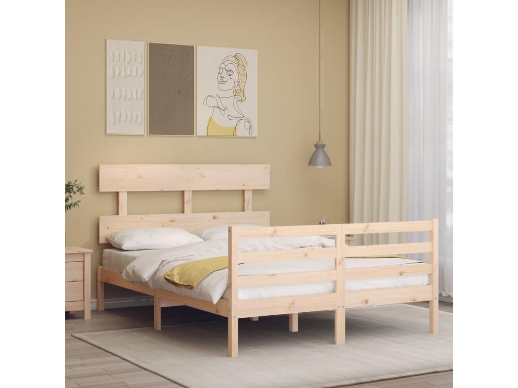 Bed frame with headboard, small double bed, solid wood YZZZ48150