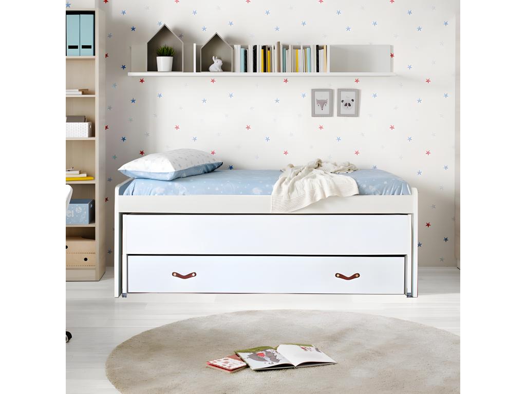 White chipboard bed with drawers, slatted base and mattress 105x200cm HCGO84332