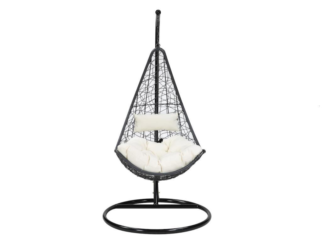Hanging chair in woven resin - Black with white cushions - Boisona IRTN20658