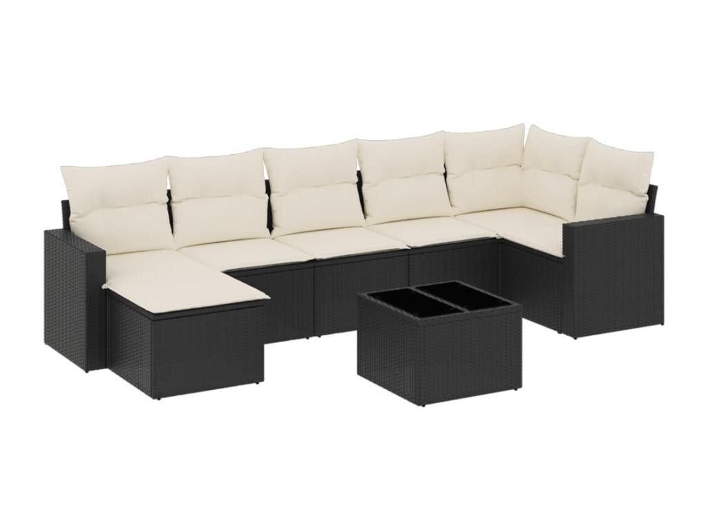 8-piece garden furniture set with cushions, black woven resin MHKC18114