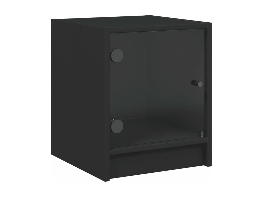 Bedside tables with glass doors, 2 pcs, black, 35x37x42 cm, NANR04581