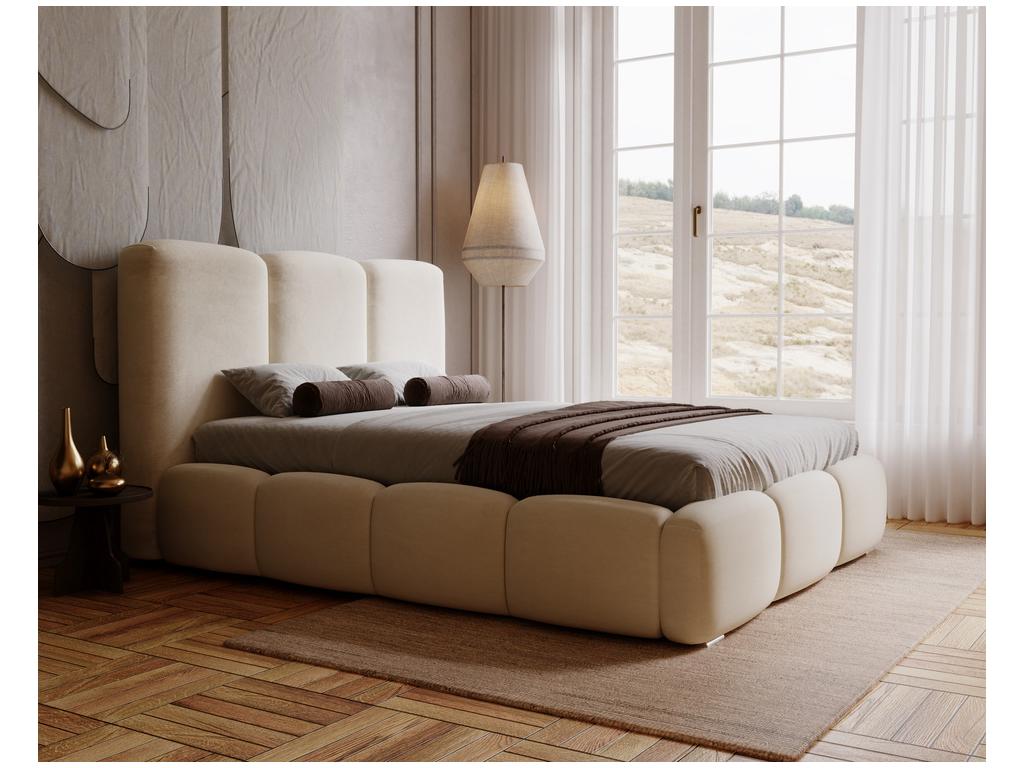 Elariva Adult Bed 200x200 cm - Double Bed 200x200 with Storage - Adult Bed with Headboard - Beige Velvet 2201 AWWN40891