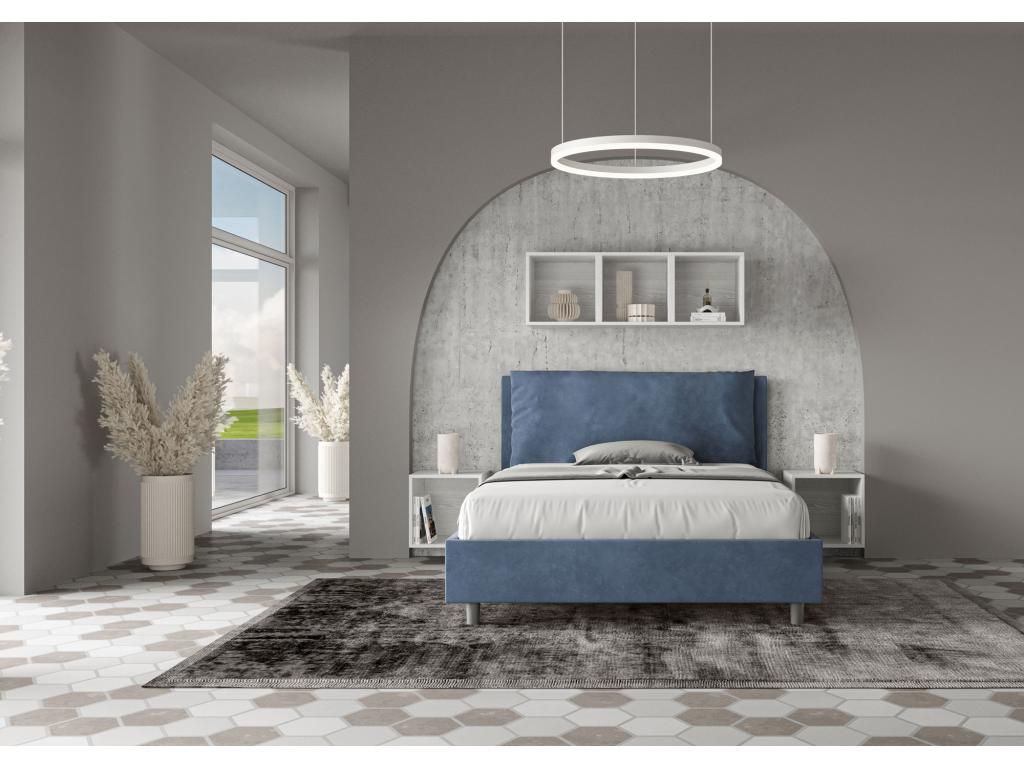 Double bed with upholstered slatted base 140x190 microfiber blue Boisona Large REZT46256