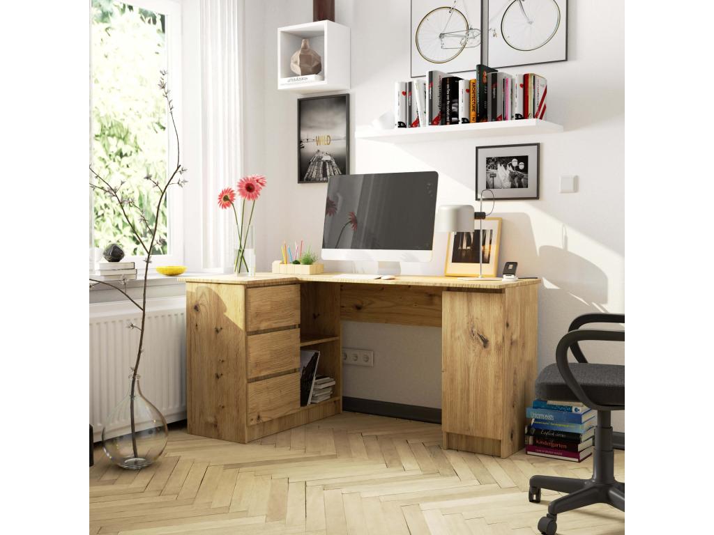 Large Nobellea left-hand corner desk B20 Nobellea Oak 155 cm 1 door 3 drawers with Nobellea Oak fronts 4 shelves 155x85x77 cm QLEN59448