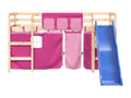 Children's loft bed and pink curtains 80x200cm solid pine wood YLMM41290