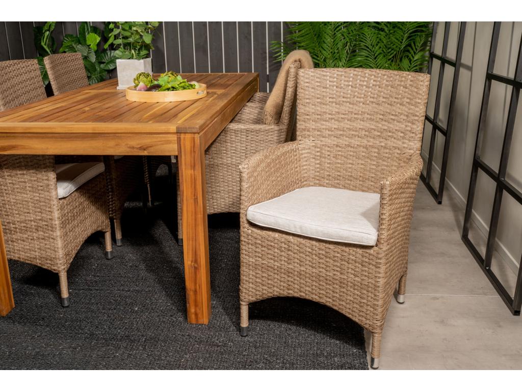 Boisona garden chair with armrests and seat support included, stackable, natural finish. BPHE18534