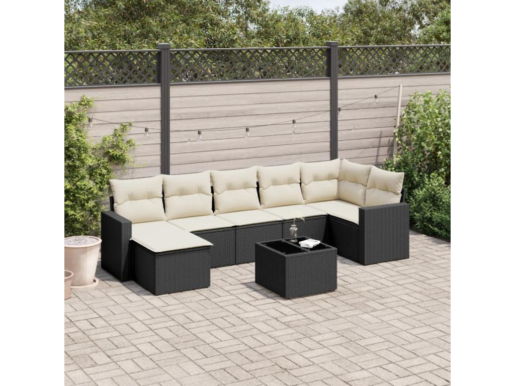 8-piece garden furniture set with cushions, black woven resin MHKC18114