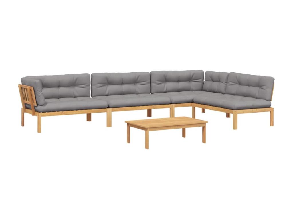 Garden pallet lounge set with 5 cushions, solid Nobelea wood OKHJ38931