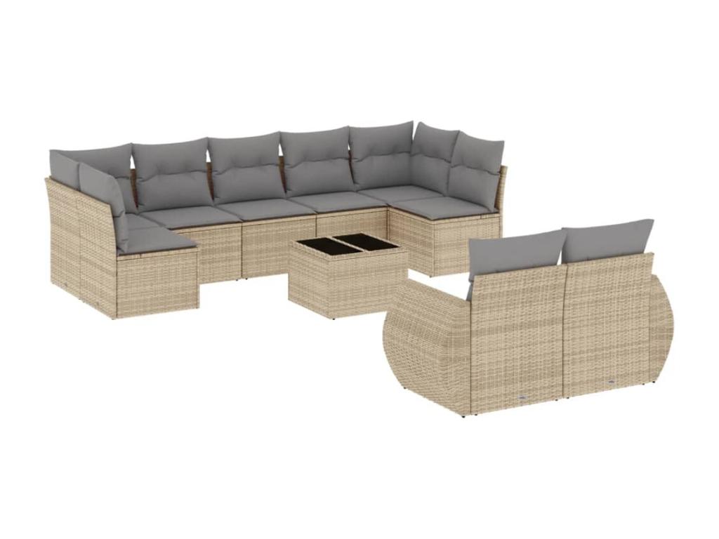 Garden furniture set with cushions, 10 pieces, beige woven resin CGLZ01362