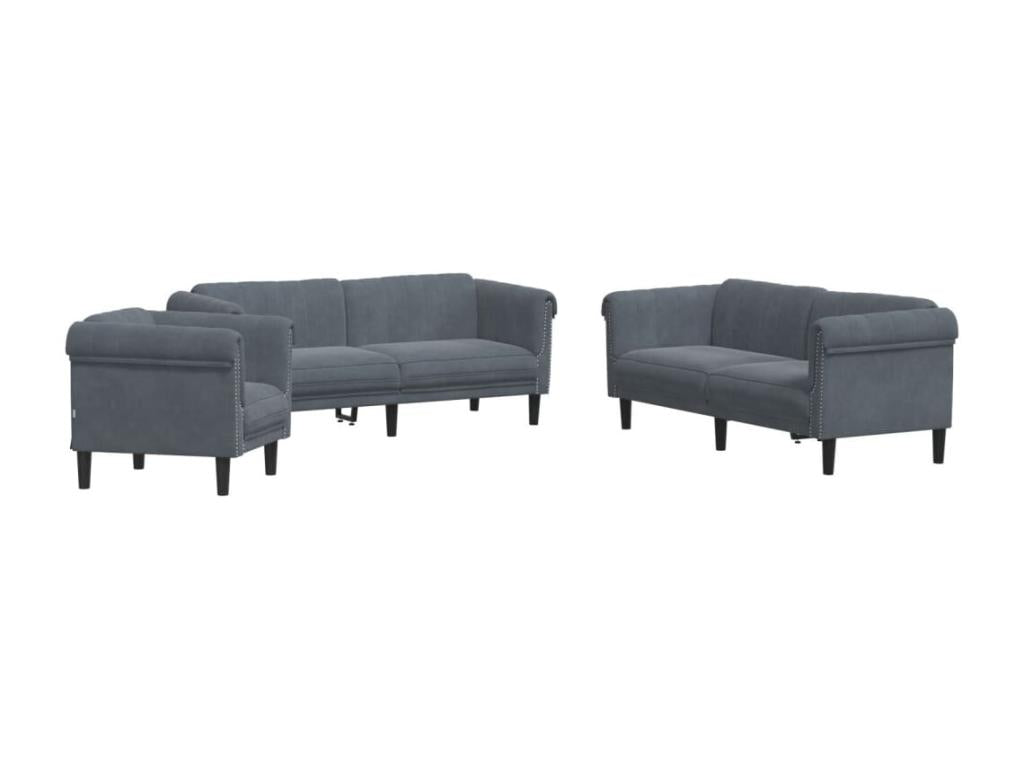 3-piece dark grey velvet sofa set LMPR55441