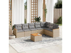 8-piece garden furniture set with cushions, beige woven resin DGPW67467