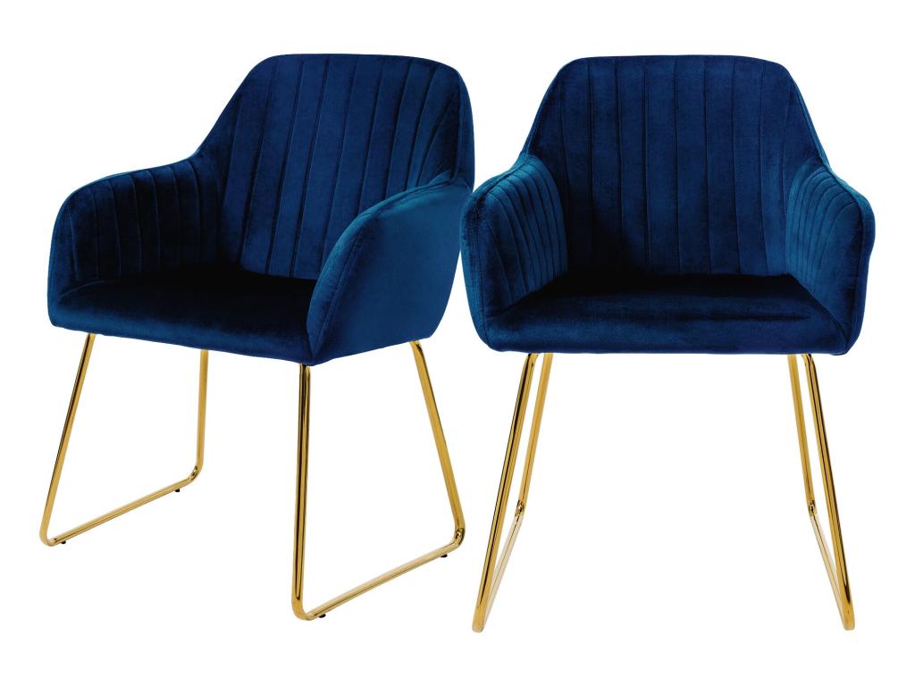 Dining chairs with backrest, set of 2, blue velvet upholstery with metal legs, Boisona AFMC70173