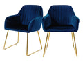 Dining chairs with backrest, set of 2, blue velvet upholstery with metal legs, Boisona AFMC70173