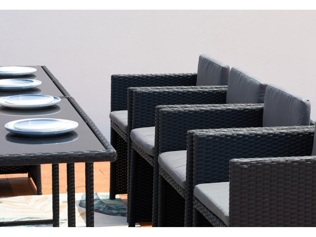 Boisona LWNH59657 6-seater garden furniture set in black/grey wicker resin