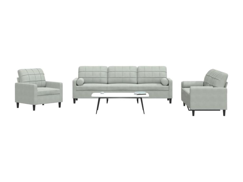 3-piece sofa set with velvet cushions and bolsters TXRL86497