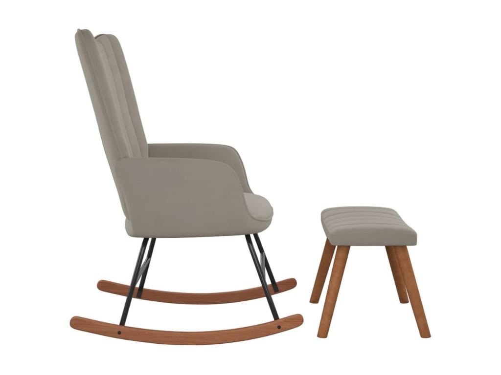 Rocking chair with footrest, light grey velvet, UQAL16570
