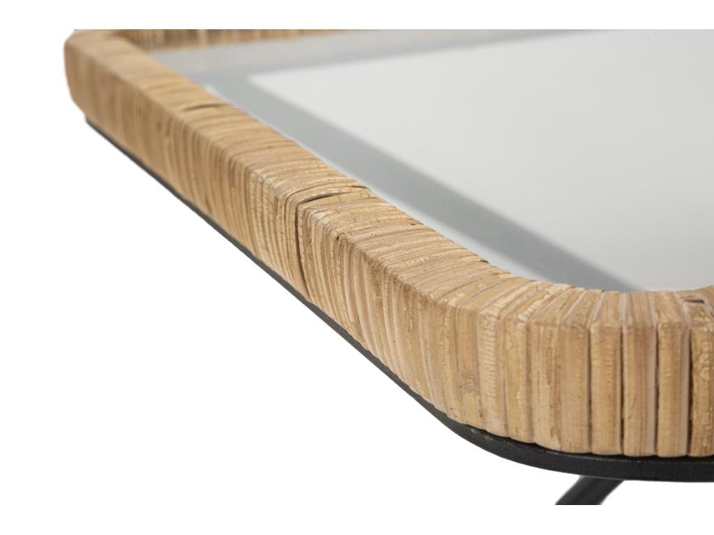 Coffee table in iron, wood, black and brown glass, 70x50x45 cm SIOK45806